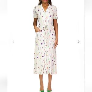 HVN Jersey Long Maria Button Maxi Down Dress Painters Artsy Print Size 10